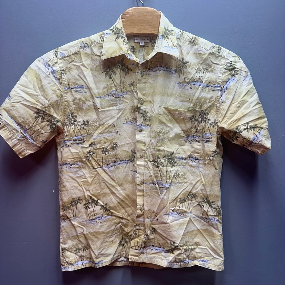 Vintage Pierre Cardin Hawaiian Aloha Shirt Mens L Palm Beach Tropical